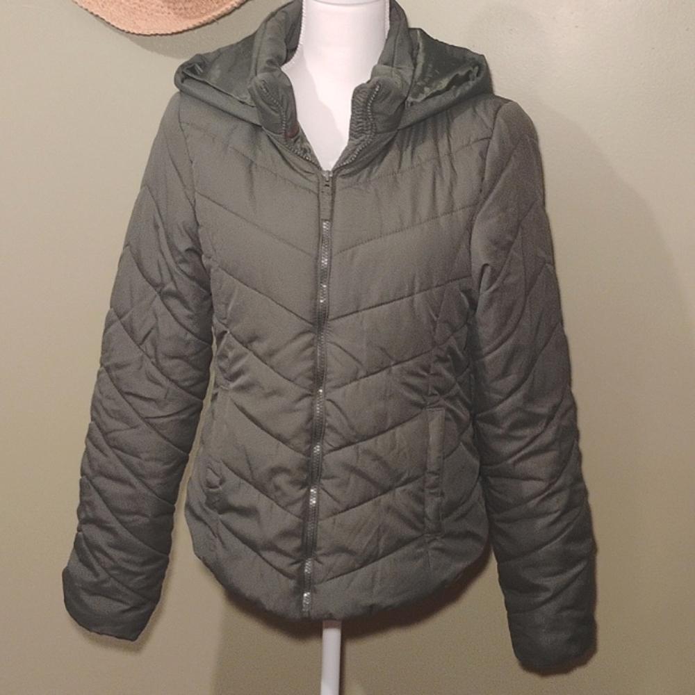 Aeropostale Quilted Puffer Jacket Olive Green Preppy Fall/Winter Women's Large